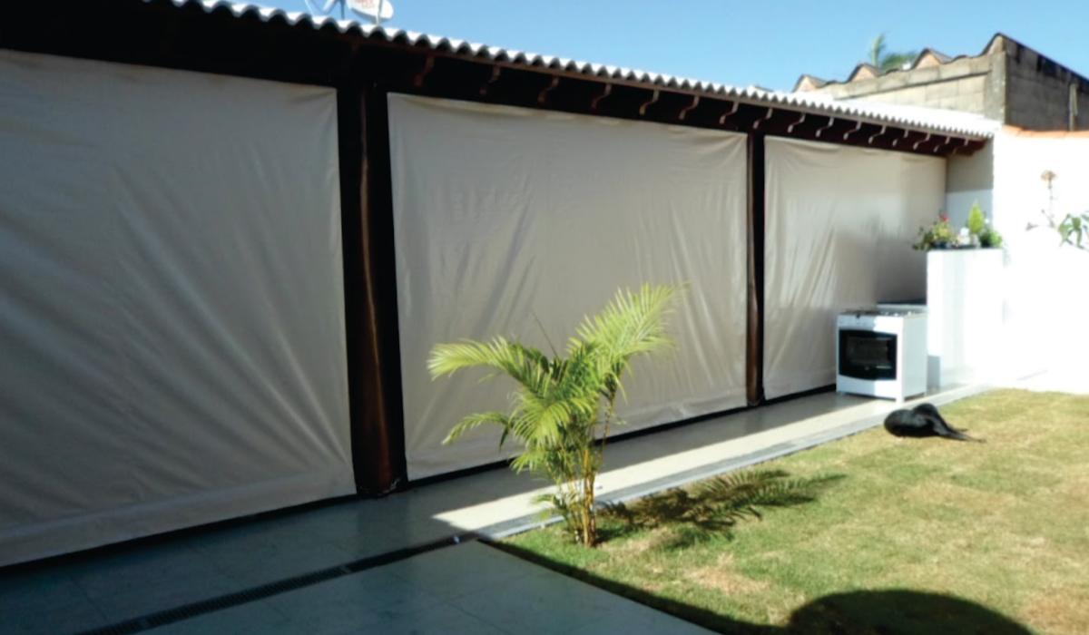 Toldo cortina lona blackout cinza